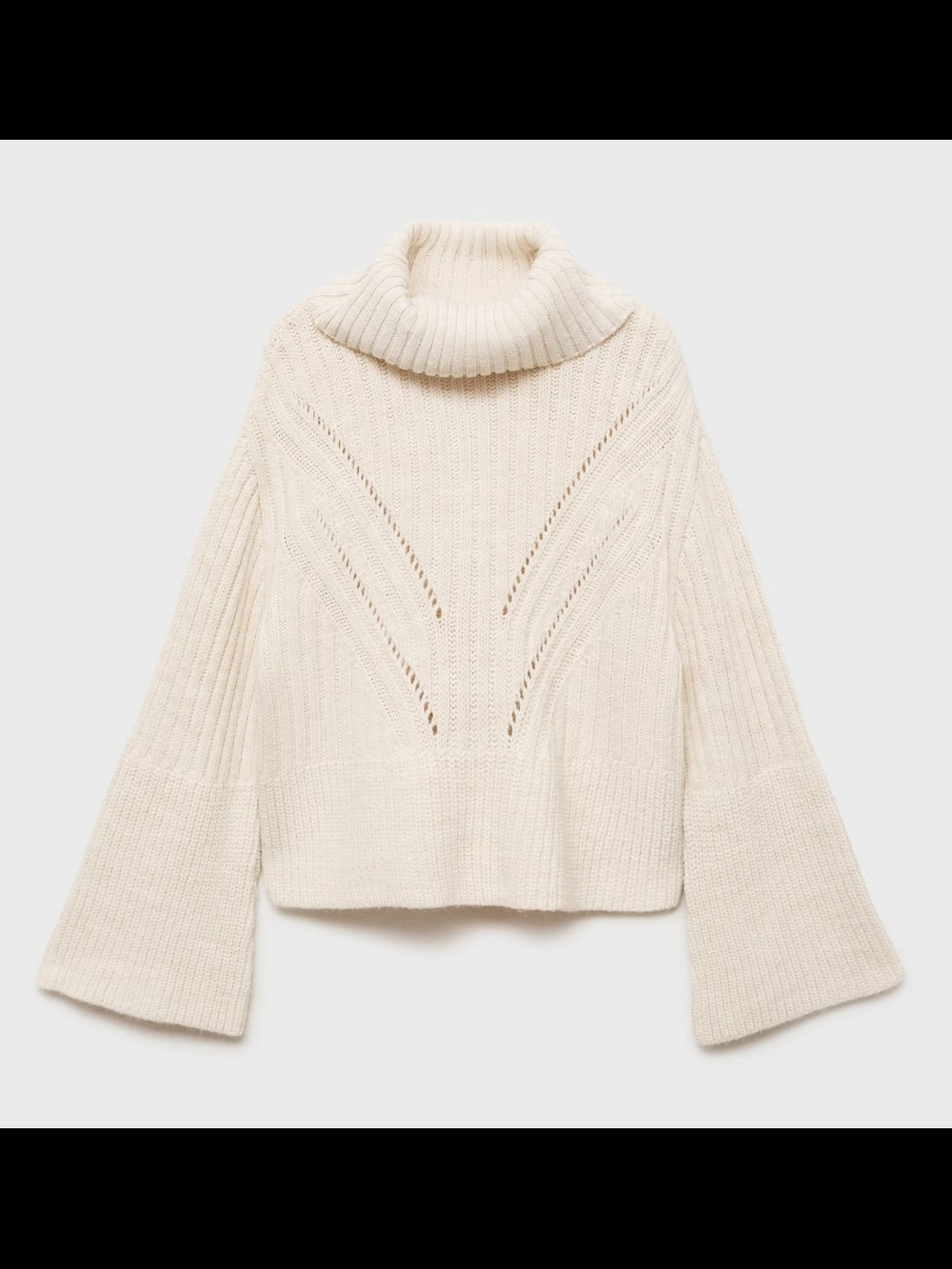 Mango Cream Turtleneck Ribbed Knit Sweater